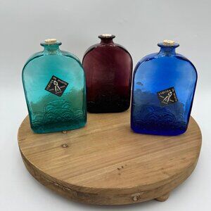 VTG set of 3  Vidrios de levante Cobalt Blue Turquoise purple Embossed Recycled